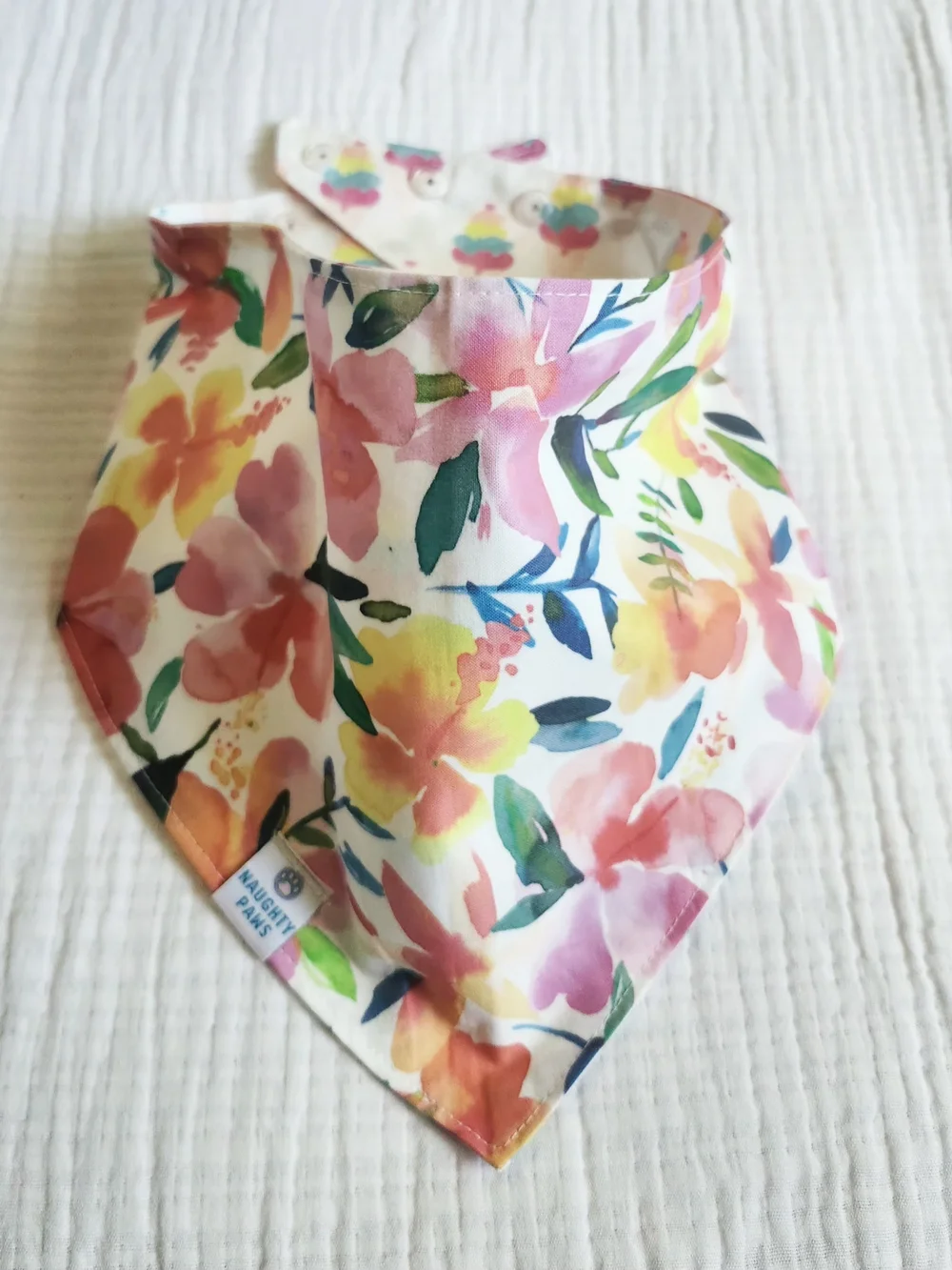 Naughty Paws XL Reversible Dog Bandana Floral/Ice Cream Cone Print